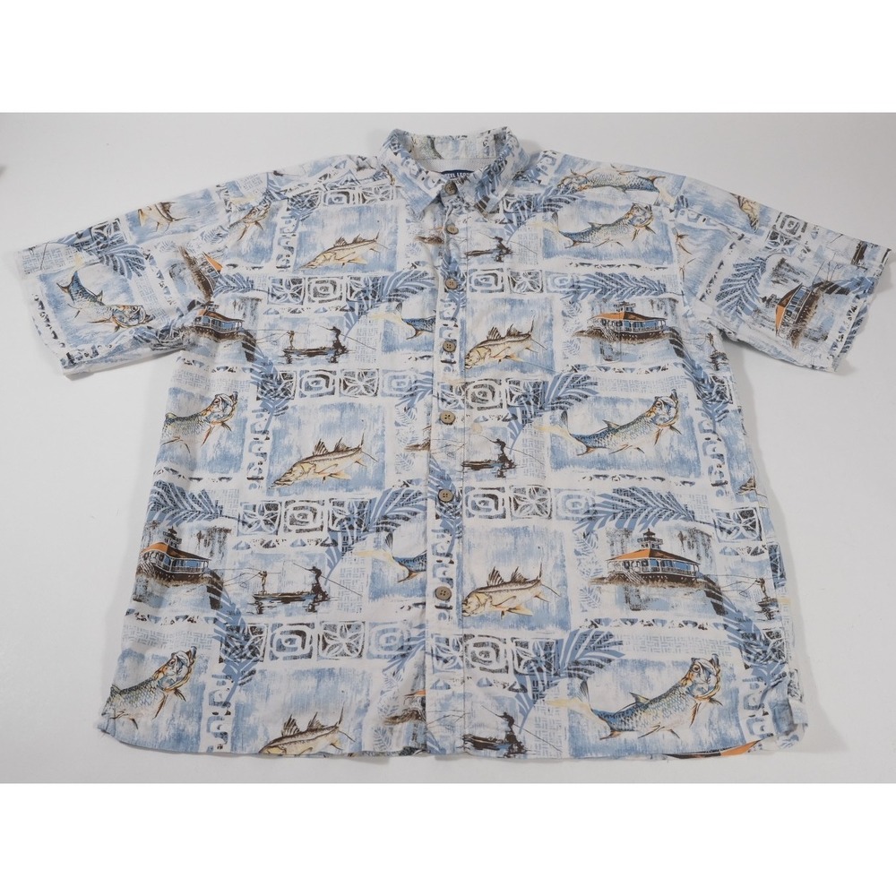 Reel Legends Shirt Mens XL Blue Fishing Graphic Vented Back Mesh Lined Rayon